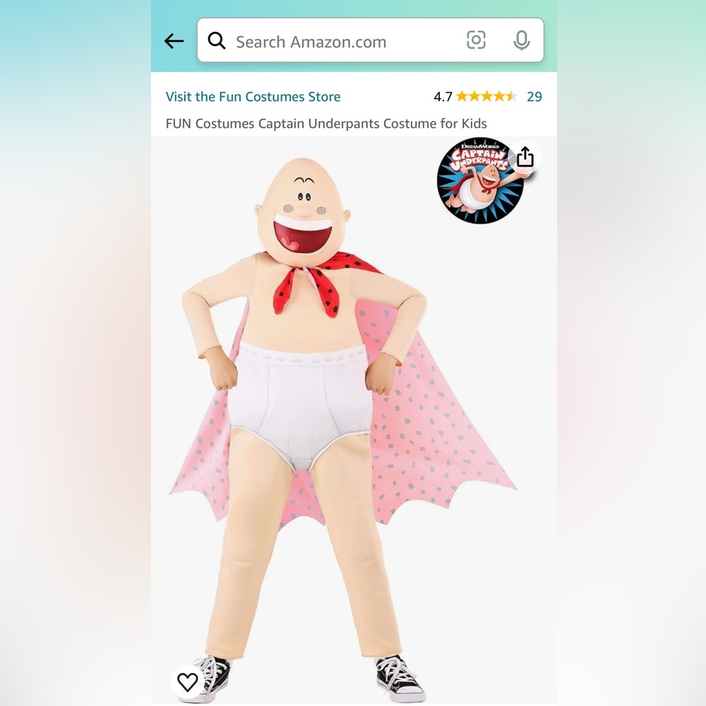 New! Captain Underpants Costume Size Medium view pictures for size description